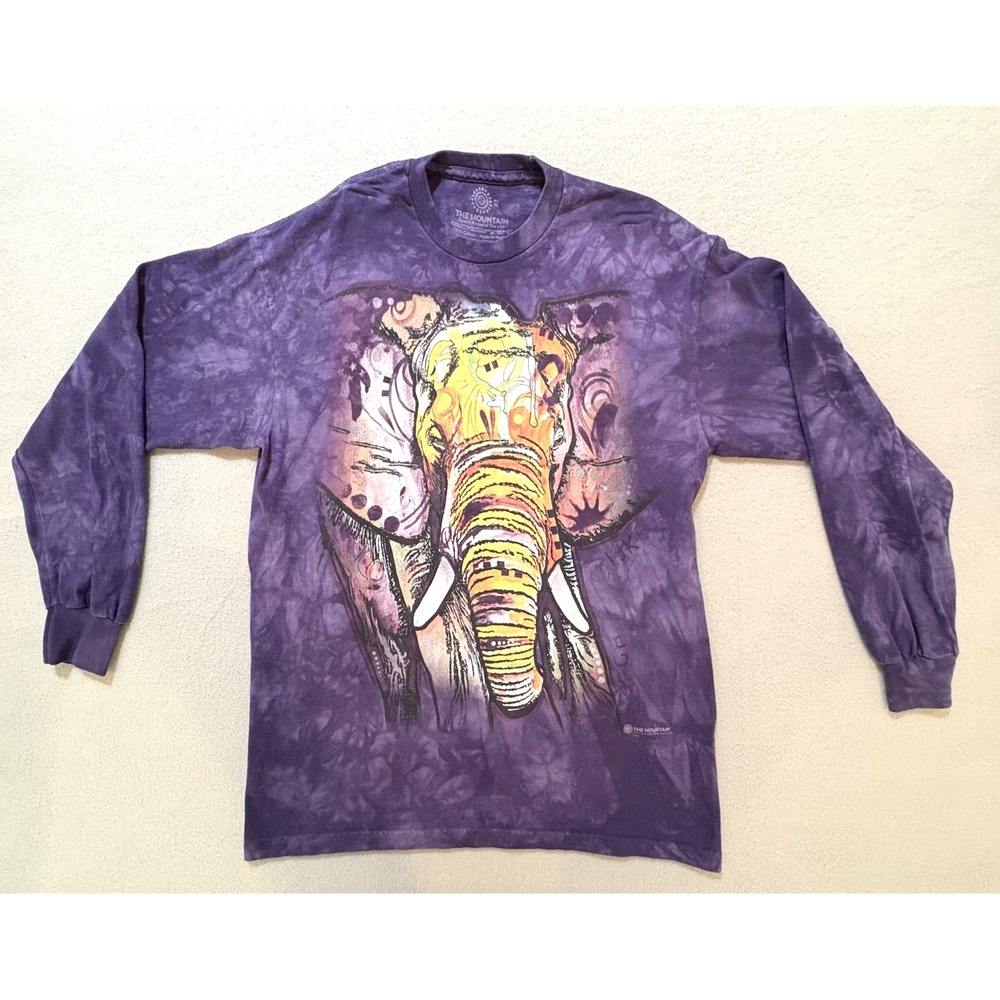 🐘 The Mountain Long Sleeve Medium Tie-Dye Elephant Graphic Shirt Purple USA